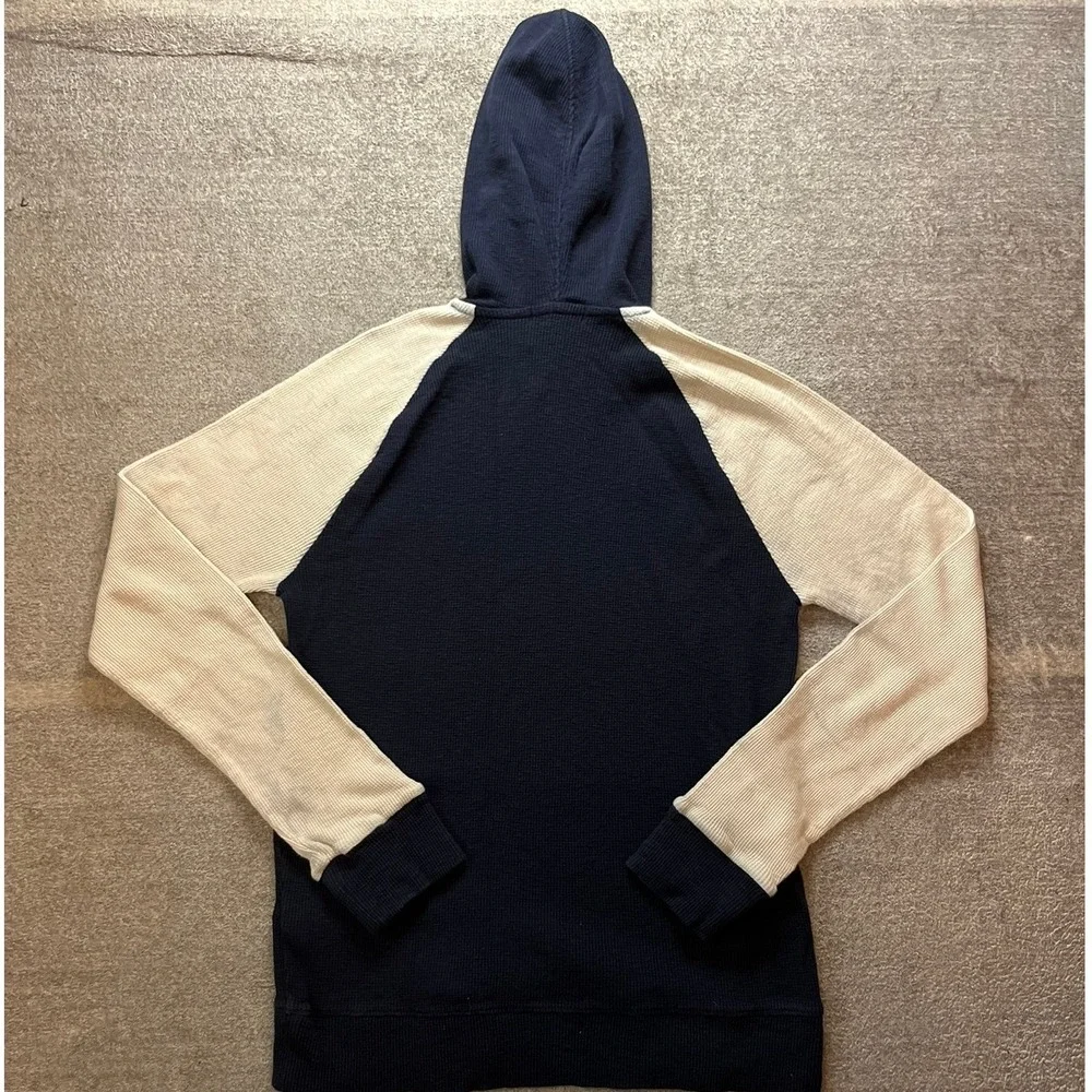 Banana Republic Mens Waffle Knit Raglan Hoodie Navy Blue Cream Small
